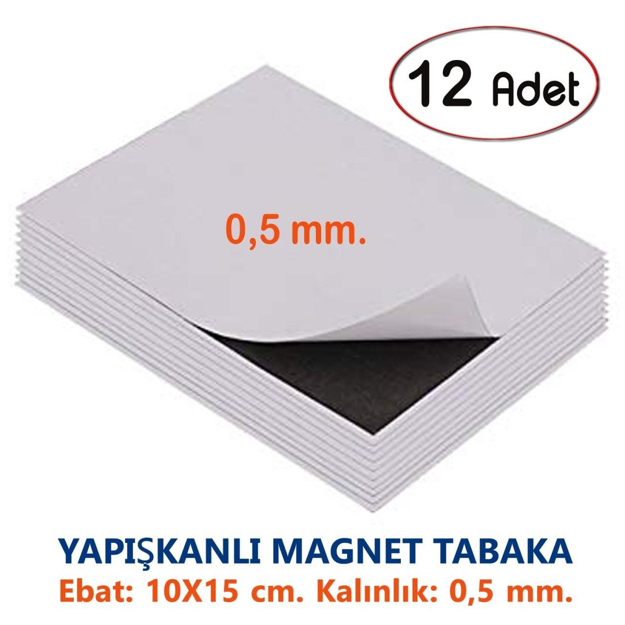 12 Adet 10x15 cm. Yapışkanlı Mıknatıs Tabaka-Fotoğraf Magneti 0,5 mm.