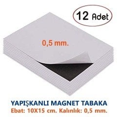 12 Adet 10x15 cm. Yapışkanlı Mıknatıs Tabaka-Fotoğraf Magneti 0,5 mm.
