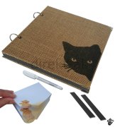 KEDİ TEMALI JÜT KUMAŞ KAPAKLI ANI DEFTERİ ALBÜM SİYAH YAPRAKLI