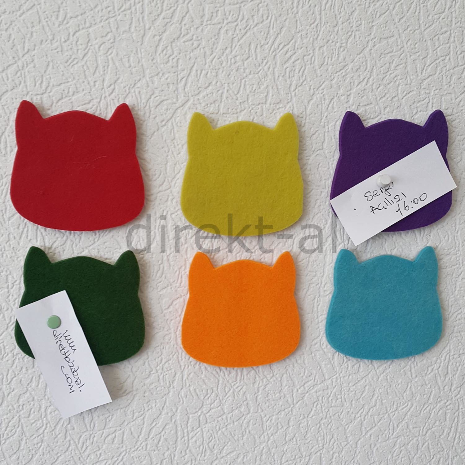 KEDİ TASARIMLI KEÇE PANOLAR  ARKASI YAPIŞKANLI 6 ADET RENKLİ SET