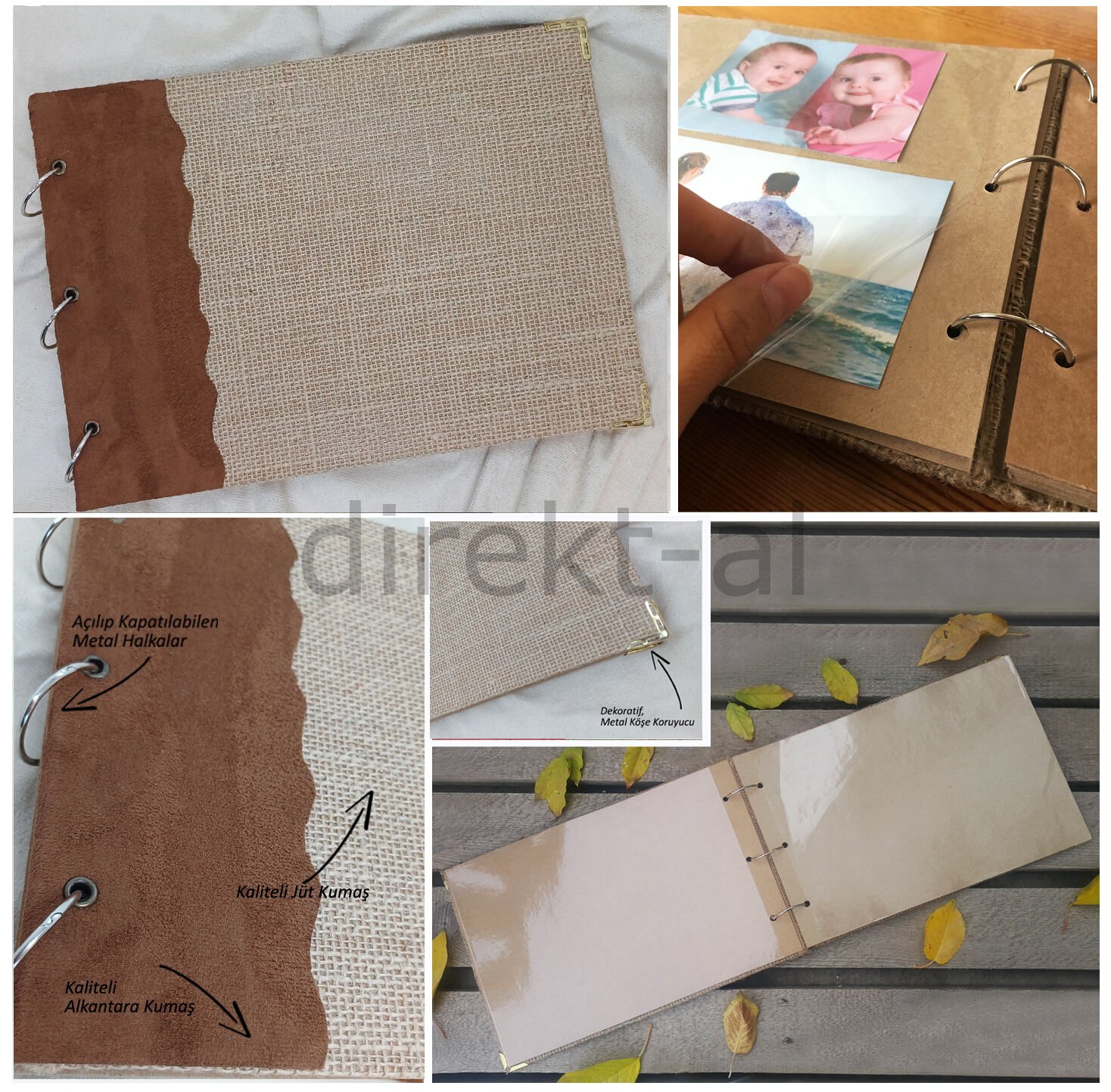 Yapışkanlı Fotoğraf Albümü Jüt Alkantara Kapaklı Nostaljik Tasarımlı Büyük 40 Sayfa