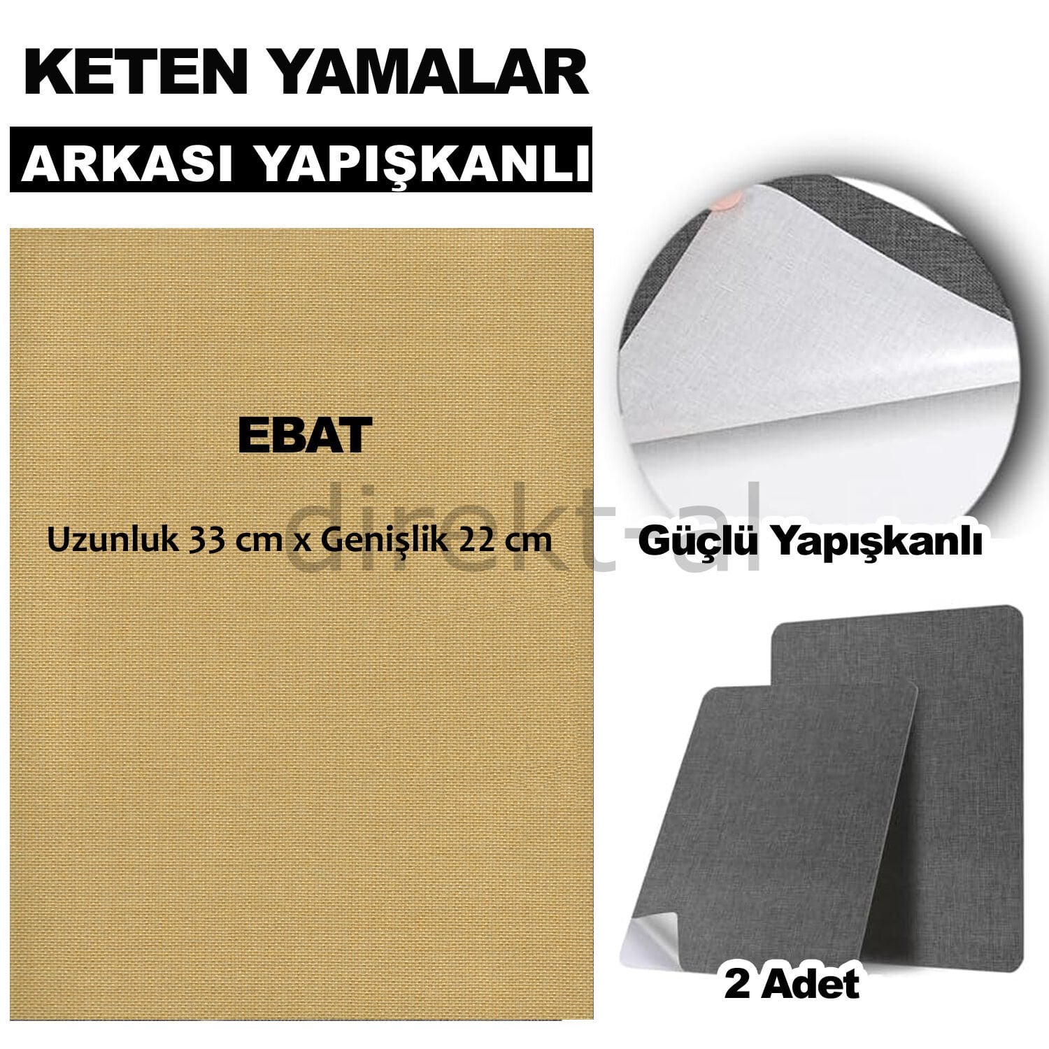 Keten Kumaş Tamir Yamaları Arkası Yapışkanlı 22 x 33 cm. Renk Seçenekli 2 adet Sarı