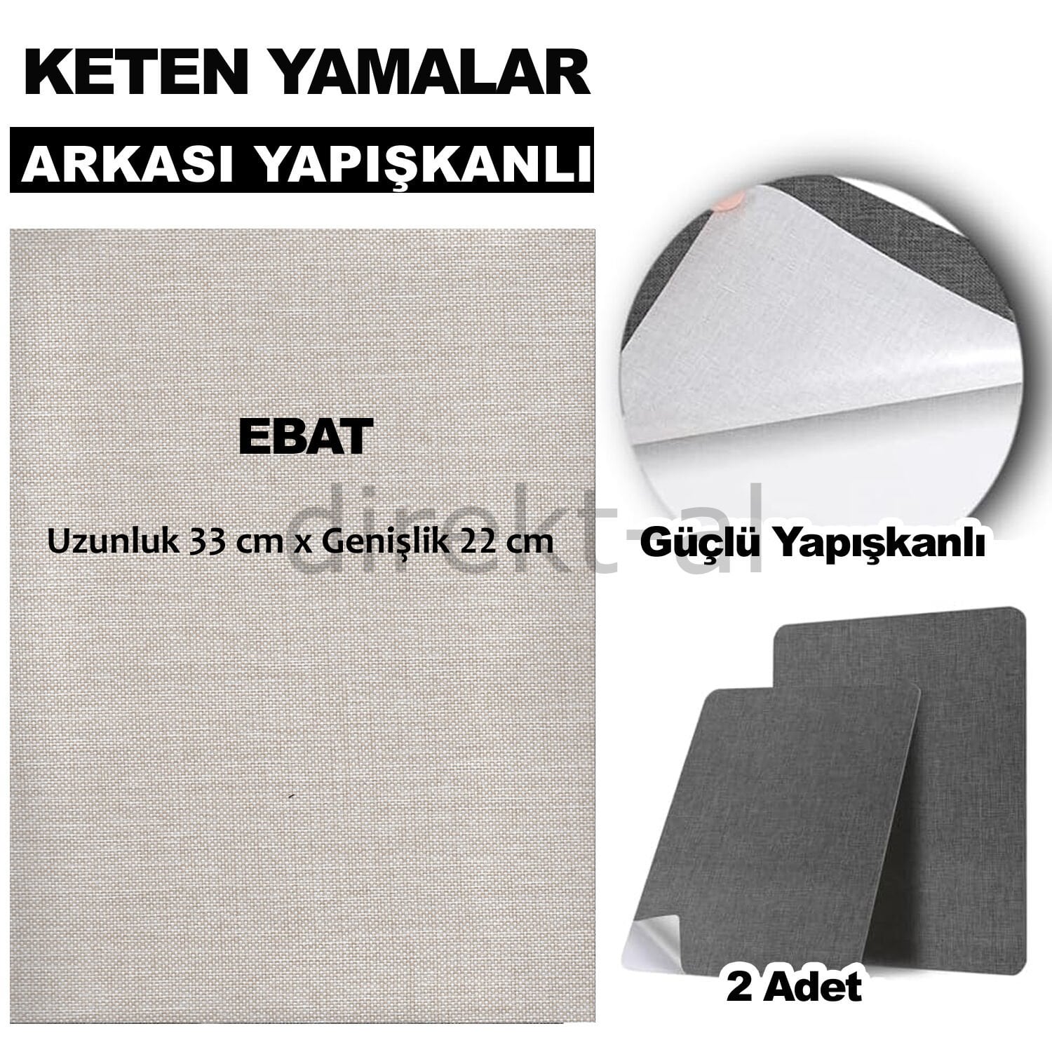 Keten Kumaş Tamir Yamaları Arkası Yapışkanlı 22 x 33 cm. Renk Seçenekli 2 adet Krem