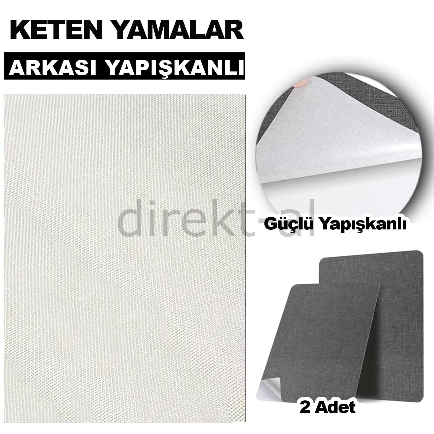 Keten Kumaş Tamir Yamaları Arkası Yapışkanlı 22 x 33 cm. Renk Seçenekli 2 adet Beyaz