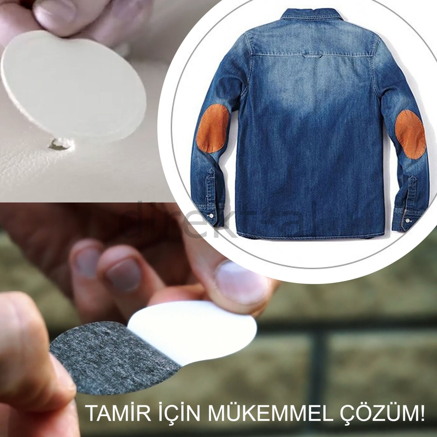 Yapışkanlı Suni Deri Yaması Tamir Seti. Düz Ve Şekilli 18 Adet