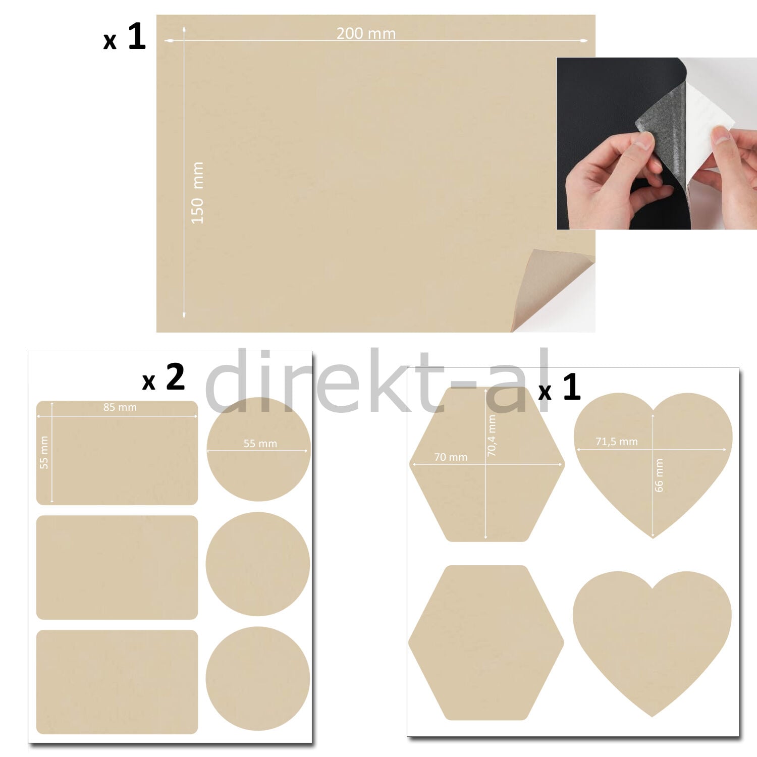 Yapışkanlı Suni Deri Yaması Tamir Seti. Düz Ve Şekilli 17 Adet Krem