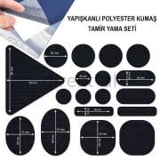 Yapışkanlı Polyester Kumaş Mont Çadır Şemsiye Tamir Yaması 19 Adet Siyah