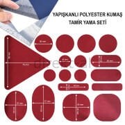 Yapışkanlı Polyester Kumaş Mont Çadır Şemsiye Tamir Yaması 19 Adet Bordo