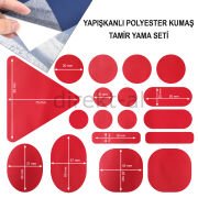 Yapışkanlı Polyester Kumaş Mont Çadır Şemsiye Tamir Yaması 19 Adet Kırmızı