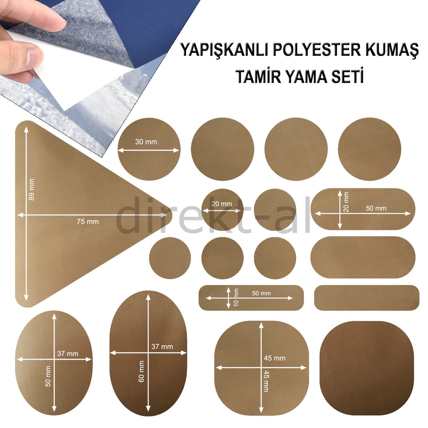 Yapışkanlı Polyester Kumaş Mont Çadır Şemsiye Tamir Yaması 19 Adet Sarı