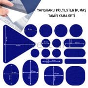Yapışkanlı Polyester Kumaş Mont Çadır Şemsiye Tamir Yaması 19 Adet Lacivert