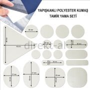 Yapışkanlı Polyester Kumaş Mont Çadır Şemsiye Tamir Yaması 19 Adet Krem