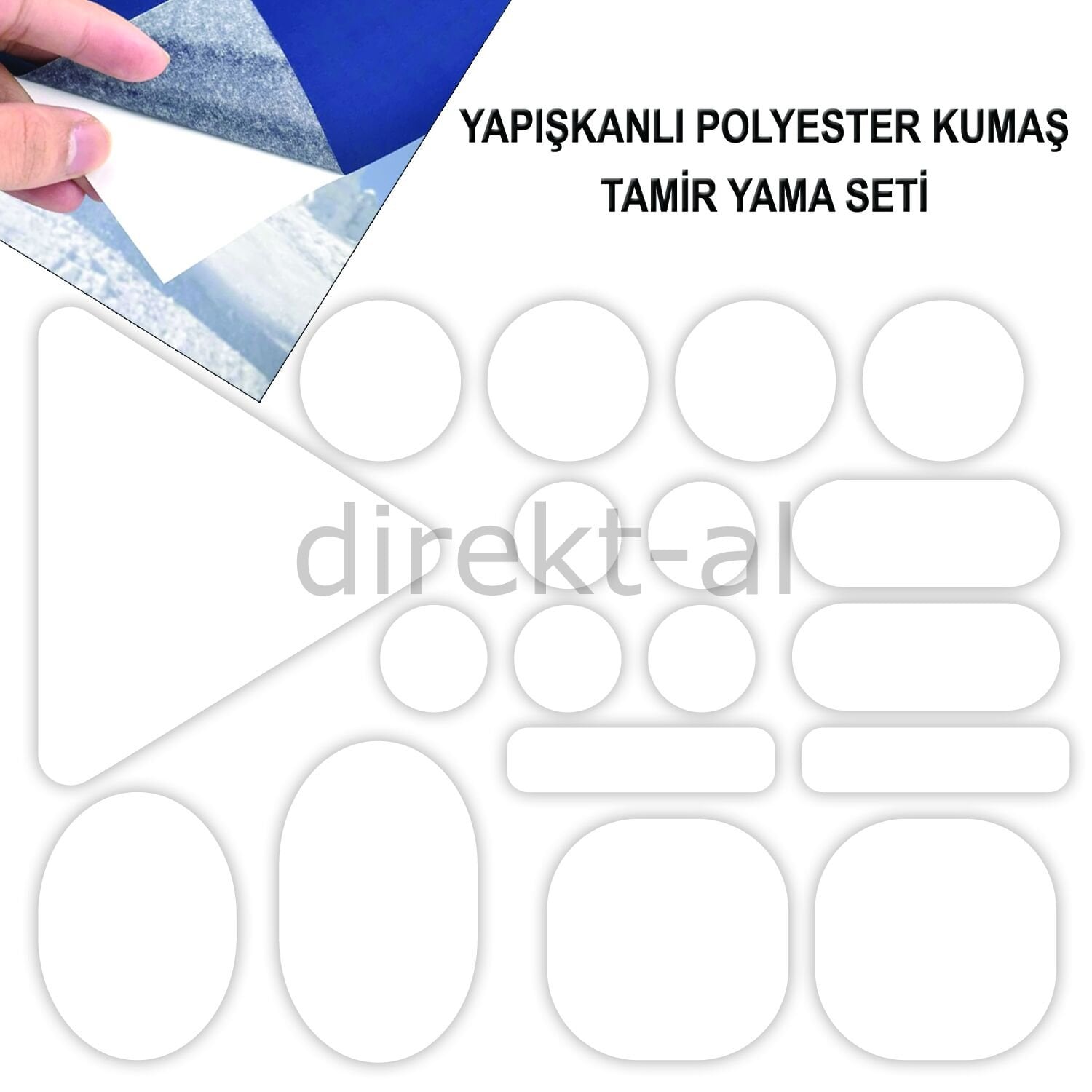 Yapışkanlı Polyester Kumaş Mont Çadır Şemsiye Tamir Yaması 19 Adet Beyaz