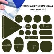 Yapışkanlı Polyester Kumaş Mont Çadır Şemsiye Tamir Yaması 19 Adet Haki