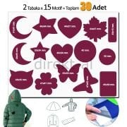 Yapışkanlı Polyester Kumaş Çeşitli Şekillde 30 adet Mont Şemsiye Aksesuar Yama Bordo