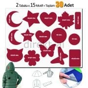 Yapışkanlı Polyester Kumaş Çeşitli Şekillde 30 adet Mont Şemsiye Aksesuar Yama Kırmızı