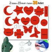 Yapışkanlı Polyester Kumaş Çeşitli Şekillde 30 adet Mont Şemsiye Aksesuar Yama Turuncu