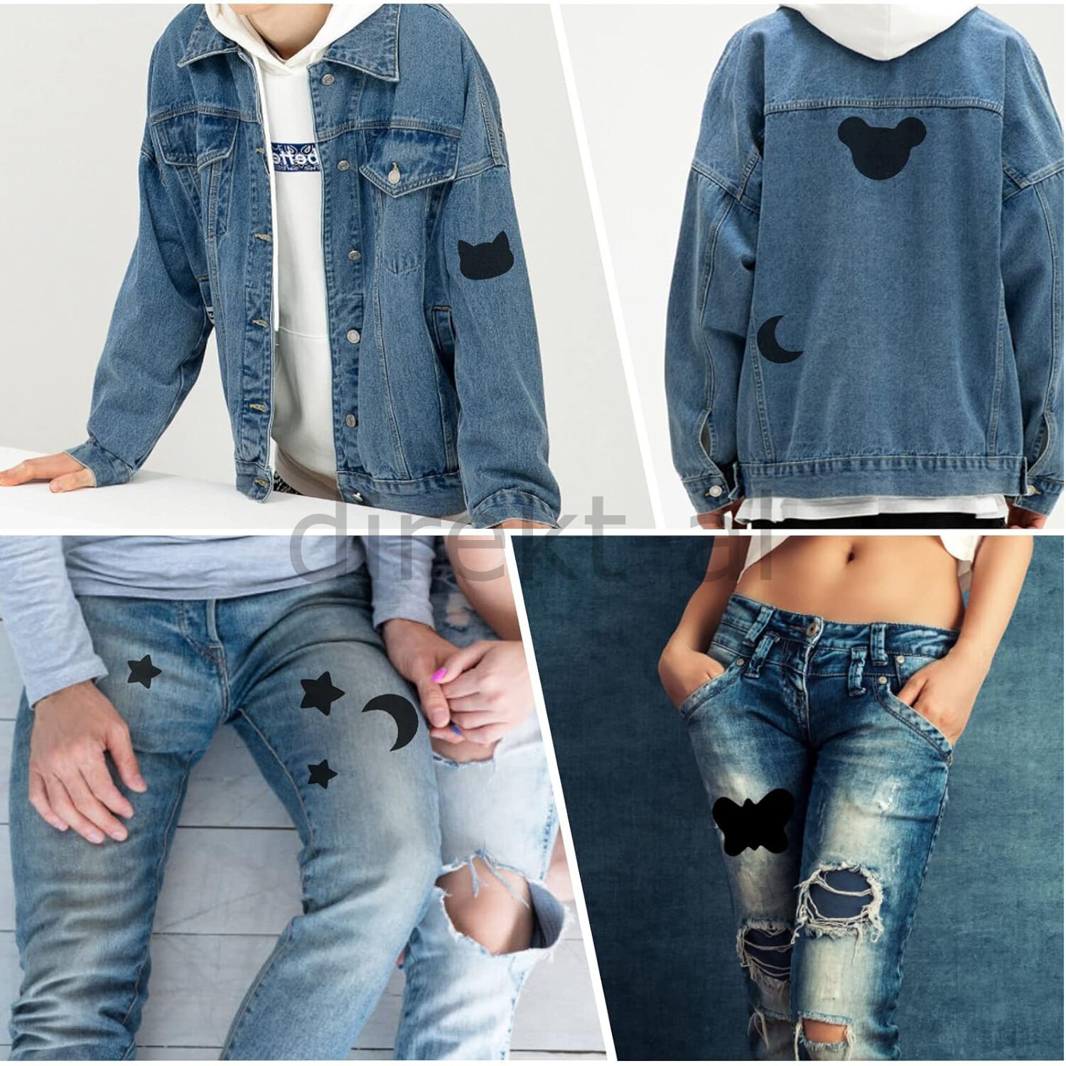 Yapışkanlı Kot Kumaş Çeşitli Şekillde 30 adet Mont Pantalon Aksesuar Yama